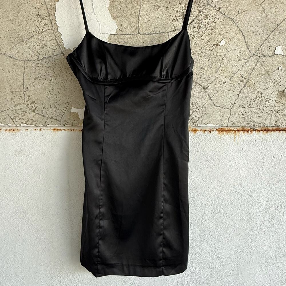 Black Satin Slip Dress Mini Corset Back Emory Park Lingerie Style Y2K Size Large